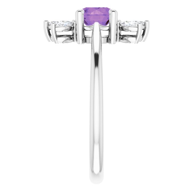 Platinum Round Natural Amethyst & Natural Diamond Accented Ring - view 4