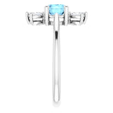 14K Gold Round Natural Aquamarine & Natural Diamond Accented Ring III - White Gold - view 4