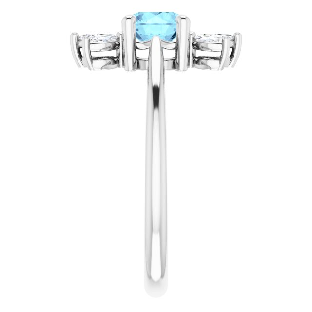 14K Gold Round Natural Aquamarine & Natural Diamond Accented Ring III - White Gold - view 4
