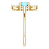 14K Gold Round Natural Aquamarine & Natural Diamond Accented Ring III - Yellow Gold - view 4