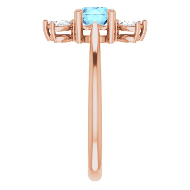 14K Gold Round Natural Aquamarine & Natural Diamond Accented Ring III - Rose Gold - view 4