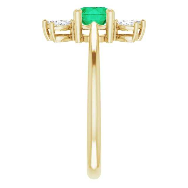 14K Gold Round Natural Emerald & Natural Diamond Accented Ring – 6mm Stones - Yellow Gold - view 4