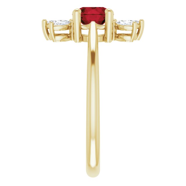 14K Gold Round Natural Mozambique Garnet & Natural Diamond Accented Ring – 6mm Stones - Yellow Gold - view 4