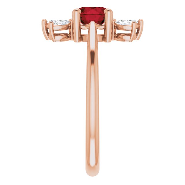 14K Gold Round Natural Mozambique Garnet & Natural Diamond Accented Ring – 6mm Stones - Rose Gold - view 4