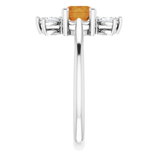 14K Gold Round Natural Citrine & Natural Diamond Accented Ring – 6mm Stones - White Gold - view 4