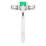 Platinum Round Natural Emerald & Natural Diamond Accented Ring - view 4