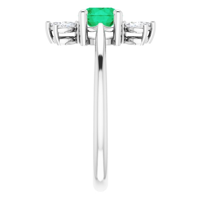 14K Gold Round Natural Emerald & Natural Diamond Accented Ring – 6mm Stones - White Gold - view 4