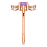 14K Gold Round Natural Amethyst & Natural Diamond Accented Ring – 6mm Stones - Rose Gold - view 4