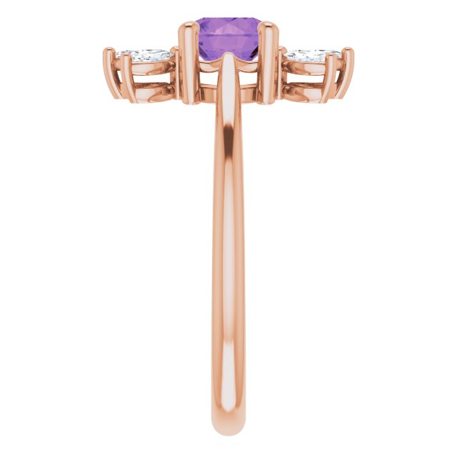 14K Gold Round Natural Amethyst & Natural Diamond Accented Ring – 6mm Stones - Rose Gold - view 4