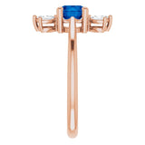14K Gold Round Natural Blue Sapphire & Natural Diamond Accented Ring - Rose Gold - view 4