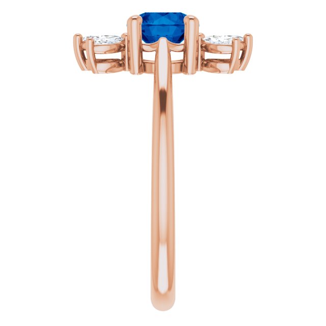 14K Gold Round Natural Blue Sapphire & Natural Diamond Accented Ring - Rose Gold - view 4
