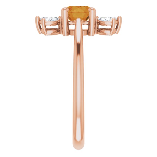 14K Gold Round Natural Citrine & Natural Diamond Accented Ring – 6mm Stones - Rose Gold - view 4