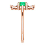 14K Gold Round Natural Emerald & Natural Diamond Accented Ring – 6mm Stones - Rose Gold - view 4