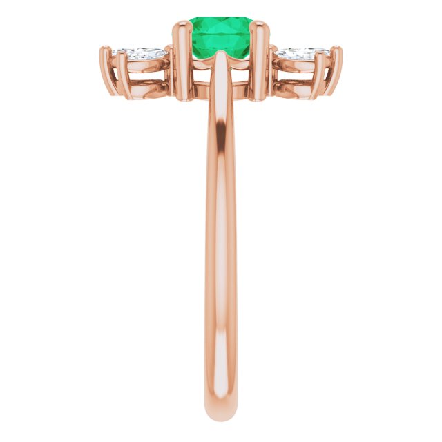 14K Gold Round Natural Emerald & Natural Diamond Accented Ring – 6mm Stones - Rose Gold - view 4