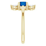 14K Gold Round Natural Blue Sapphire & Natural Diamond Accented Ring - Yellow Gold - view 4
