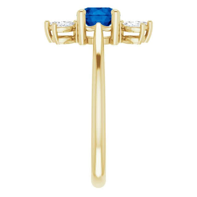 14K Gold Round Natural Blue Sapphire & Natural Diamond Accented Ring - Yellow Gold - view 4