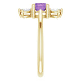 14K Gold Round Natural Amethyst & Natural Diamond Accented Ring – 6mm Stones - Yellow Gold - view 4