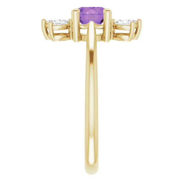 14K Gold Round Natural Amethyst & Natural Diamond Accented Ring – 6mm Stones - Yellow Gold - view 4
