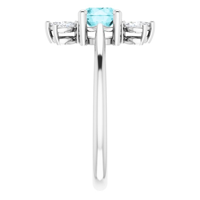 14K Gold Round Natural Blue Zircon & Natural Diamond Accented Ring – 6mm Stones - White Gold - view 4