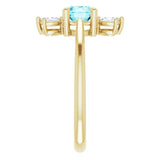 14K Gold Round Natural Blue Zircon & Natural Diamond Accented Ring – 6mm Stones - Yellow Gold - view 4
