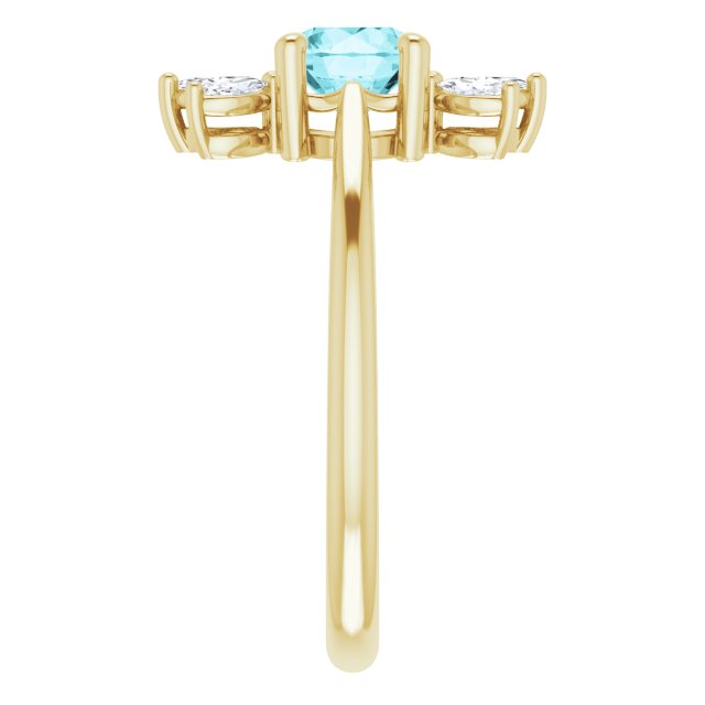 14K Gold Round Natural Blue Zircon & Natural Diamond Accented Ring – 6mm Stones - Yellow Gold - view 4