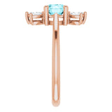 14K Gold Round Natural Blue Zircon & Natural Diamond Accented Ring – 6mm Stones - Rose Gold - view 4