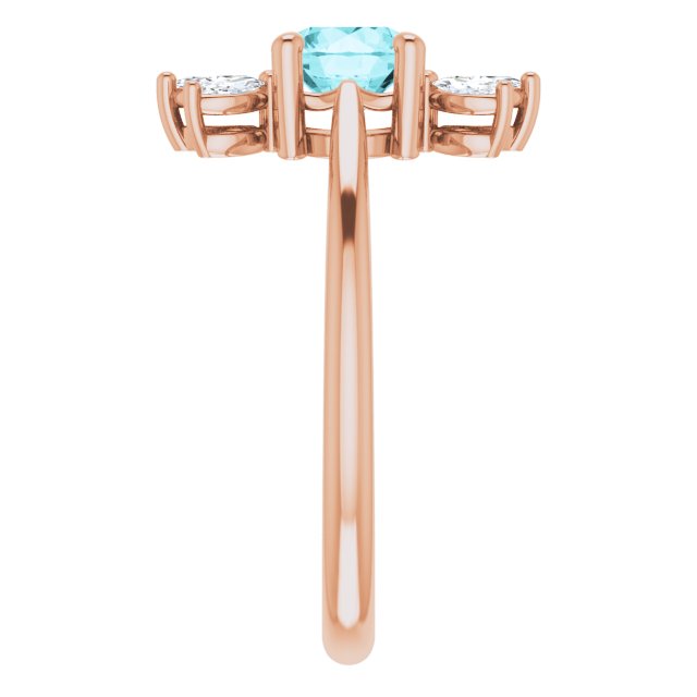 14K Gold Round Natural Blue Zircon & Natural Diamond Accented Ring – 6mm Stones - Rose Gold - view 4
