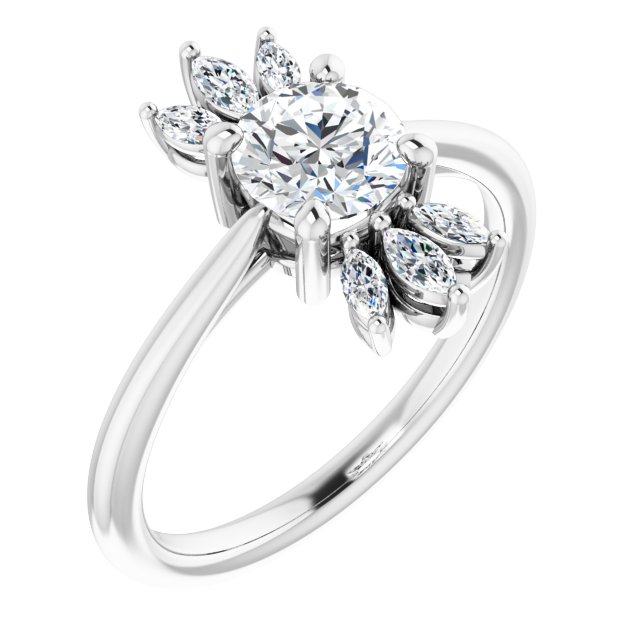 14K Gold Round Natural White Sapphire & Natural Diamond Accented Ring - White Gold