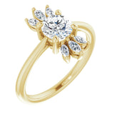 14K Gold Round Natural White Sapphire & Natural Diamond Accented Ring - Yellow Gold