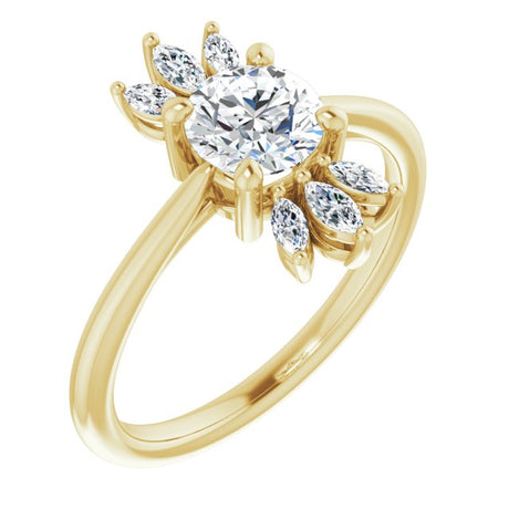 14K Gold Round Natural White Sapphire & Natural Diamond Accented Ring - Yellow Gold