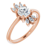 14K Gold Round Natural White Sapphire & Natural Diamond Accented Ring - Rose Gold