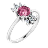 Platinum Round Natural Pink Tourmaline & Natural Diamond Accented Ring