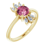 14K Gold Round Natural Pink Tourmaline & Natural Diamond Accented Ring - Yellow Gold