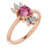 14K Gold Round Natural Pink Tourmaline & Natural Diamond Accented Ring - Rose Gold