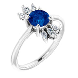 14K Gold Round Lab-Grown Blue Sapphire & Natural Diamond Accented Ring II