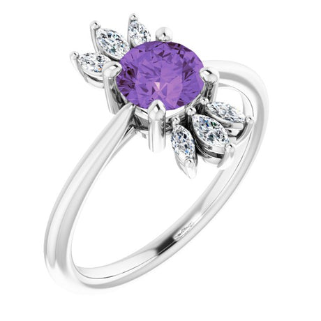 Platinum Round Natural Amethyst & Natural Diamond Accented Ring