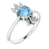Platinum Round Natural Aquamarine & Natural Diamond Accented Ring III