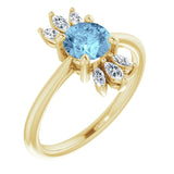 14K Gold Round Natural Aquamarine & Natural Diamond Accented Ring III - Yellow Gold