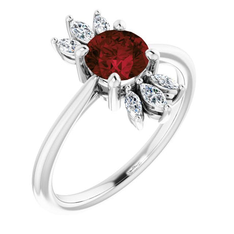 Platinum Round Natural Mozambique Garnet & Natural Diamond Accented Ring