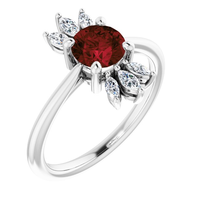Platinum Round Natural Mozambique Garnet & Natural Diamond Accented Ring