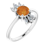 Platinum Round Natural Citrine & Natural Diamond Accented Ring
