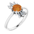 14K Gold Round Natural Citrine & Natural Diamond Accented Ring – 6mm Stones - White Gold