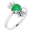 14K Gold Round Natural Emerald & Natural Diamond Accented Ring – 6mm Stones - White Gold