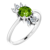 14K Gold Round Natural Peridot & Natural Diamond Accented Ring - White Gold