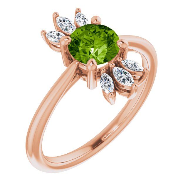 14K Gold Round Natural Peridot & Natural Diamond Accented Ring - Rose Gold
