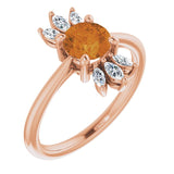 14K Gold Round Natural Citrine & Natural Diamond Accented Ring – 6mm Stones - Rose Gold