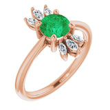 14K Gold Round Natural Emerald & Natural Diamond Accented Ring – 6mm Stones - Rose Gold