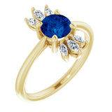14K Gold Round Natural Blue Sapphire & Natural Diamond Accented Ring - Yellow Gold