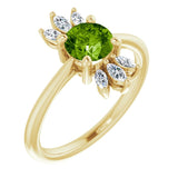 14K Gold Round Natural Peridot & Natural Diamond Accented Ring - Yellow Gold