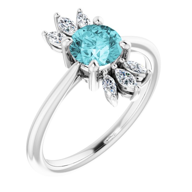 Platinum Round Natural Blue Zircon & Natural Diamond Accented Ring